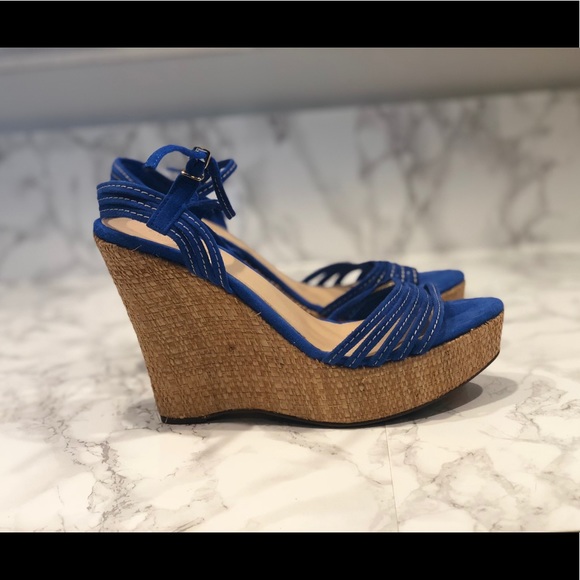 navy suede wedge sandals